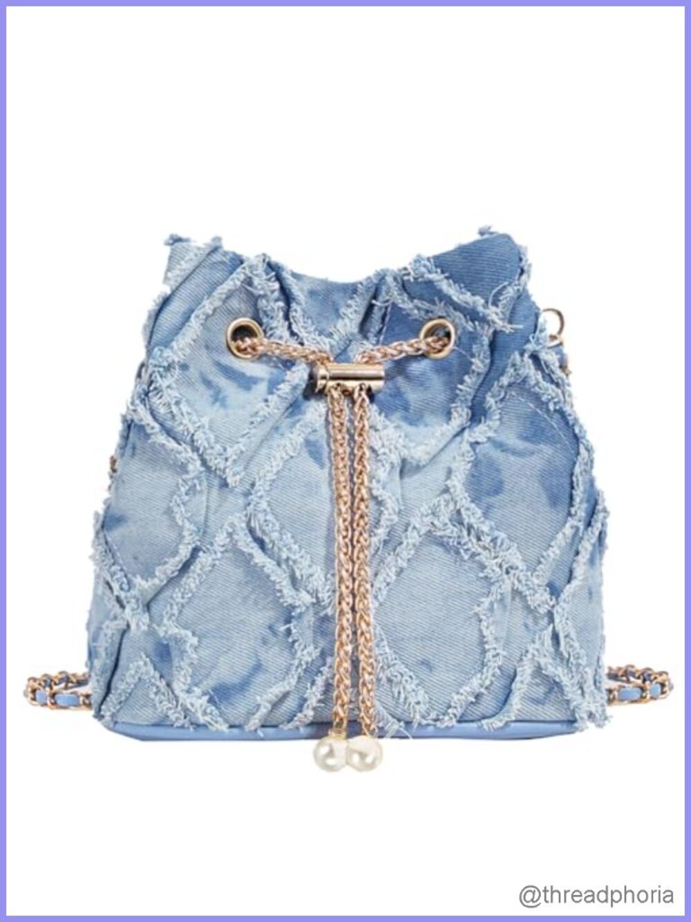 Denim Bucket Bag Quilted Drawstring Shoulder Crossbody Handbag with Chain Strap